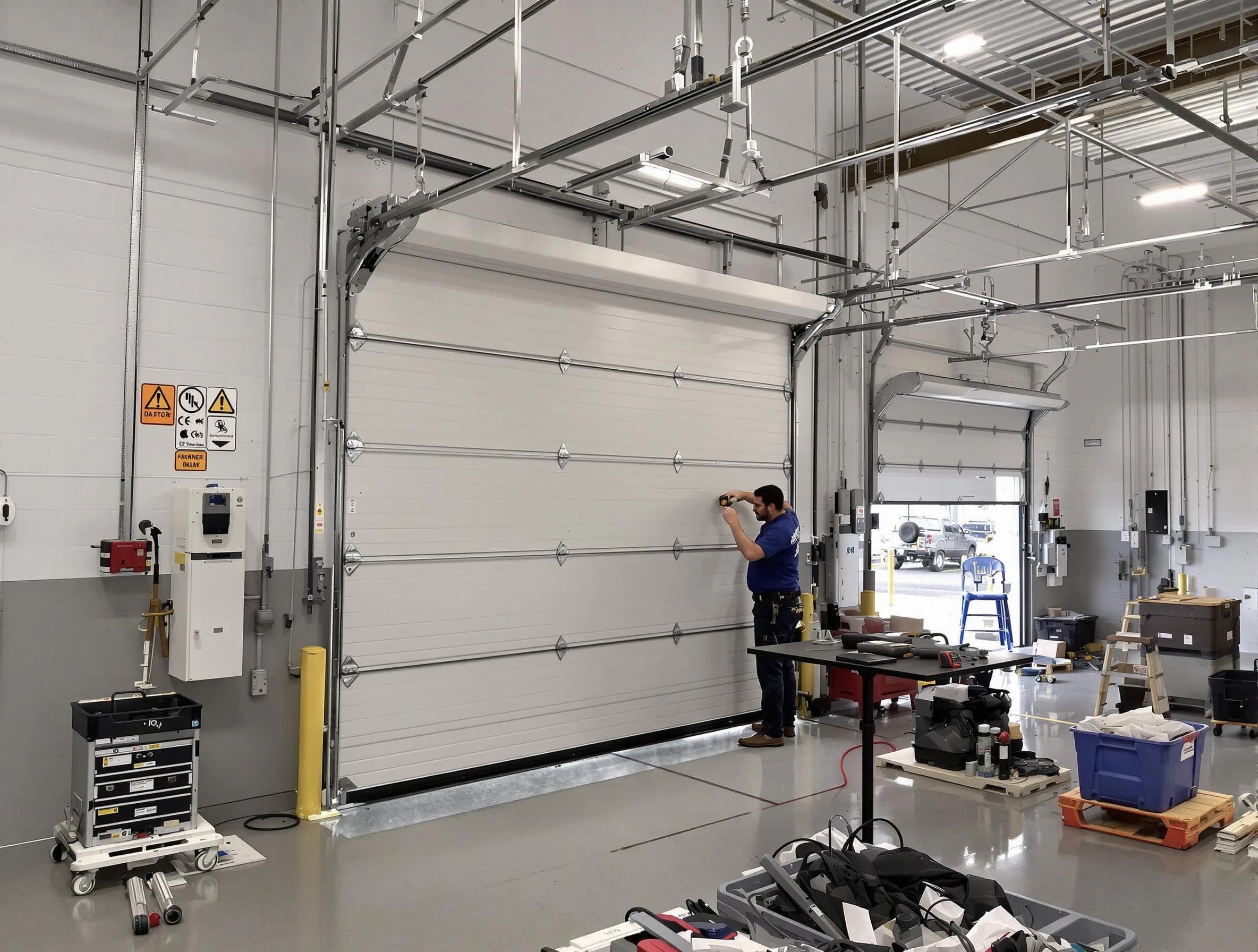 Commercial garage door repair being performed by Hartsville Garage Door Repair expert in Hartsville