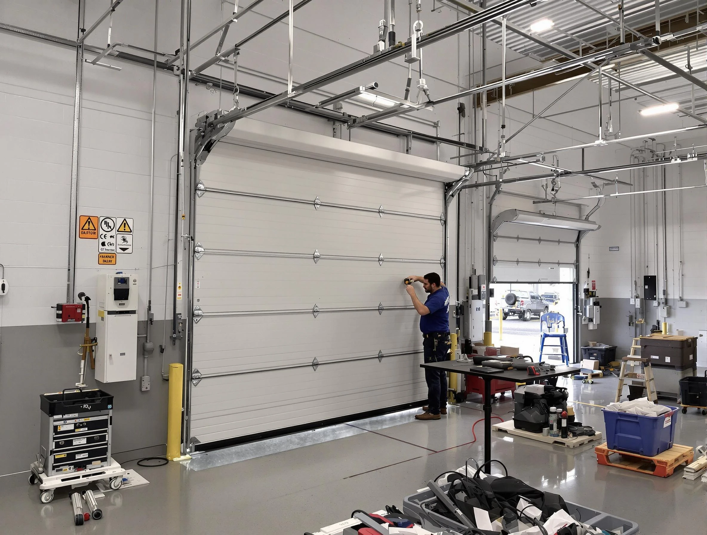 Commercial garage door repair being performed by Hartsville Garage Door Repair expert in Hartsville